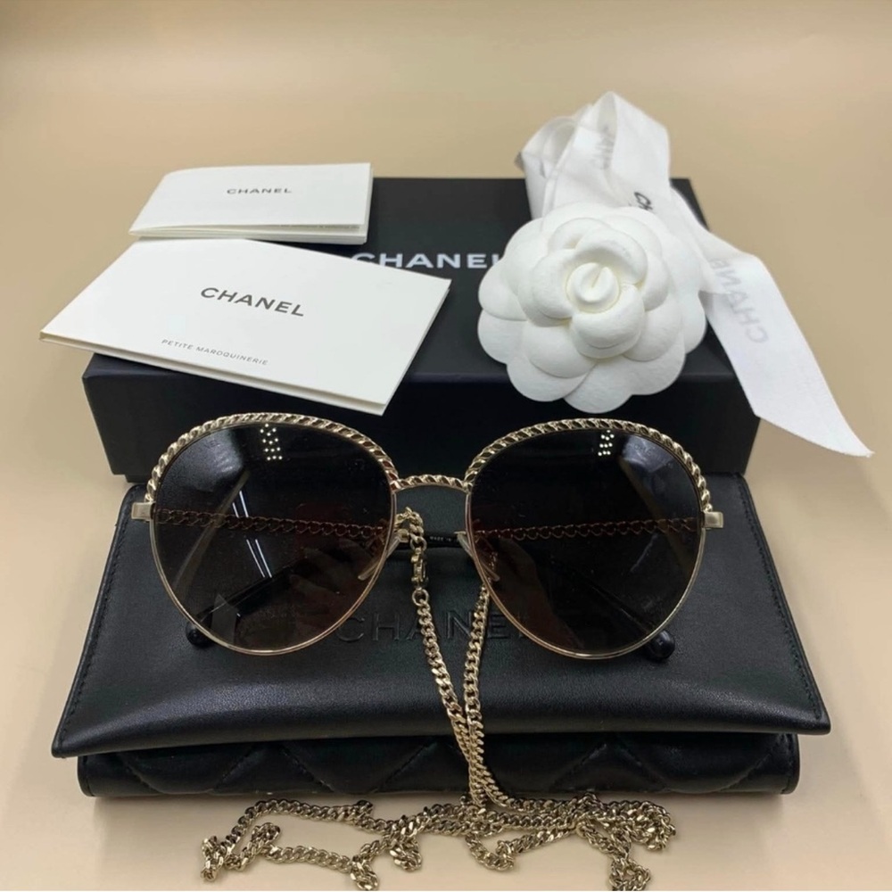 NWOT- Chanel Women's Sunglasses with Gold Frame and Black Lenses
